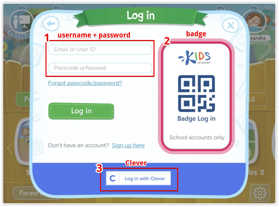 Login screen