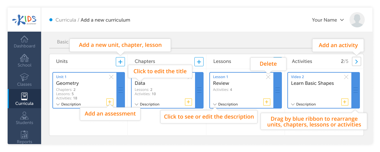 Educational platform interface.