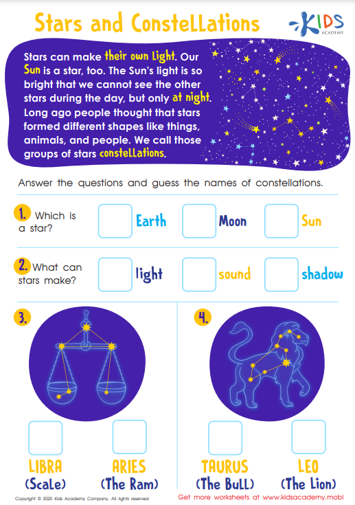 stars and constellation worksheet