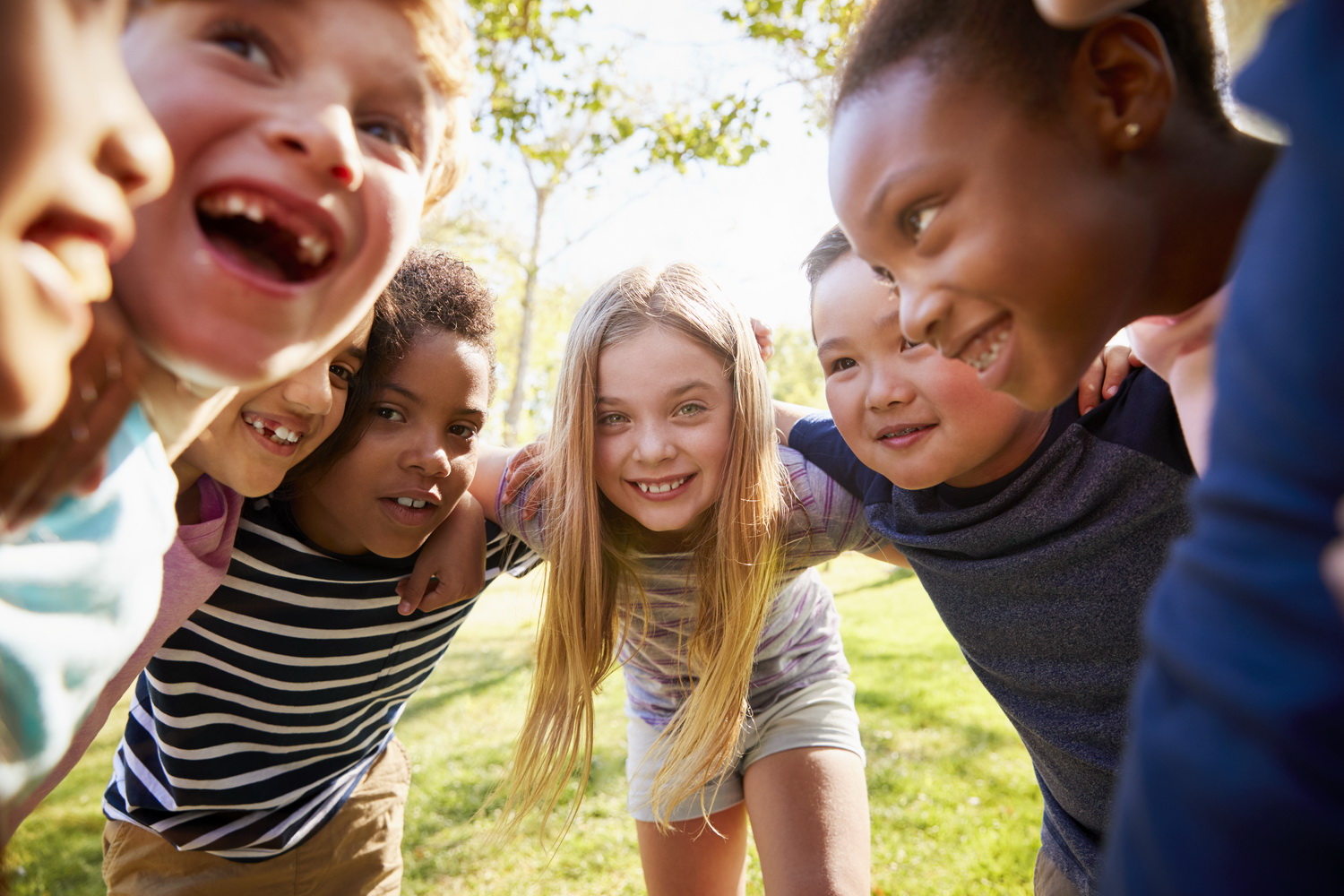 enthusiastic children embrace in a sunny grassy pa 2026 03 10 03 20 08 utc