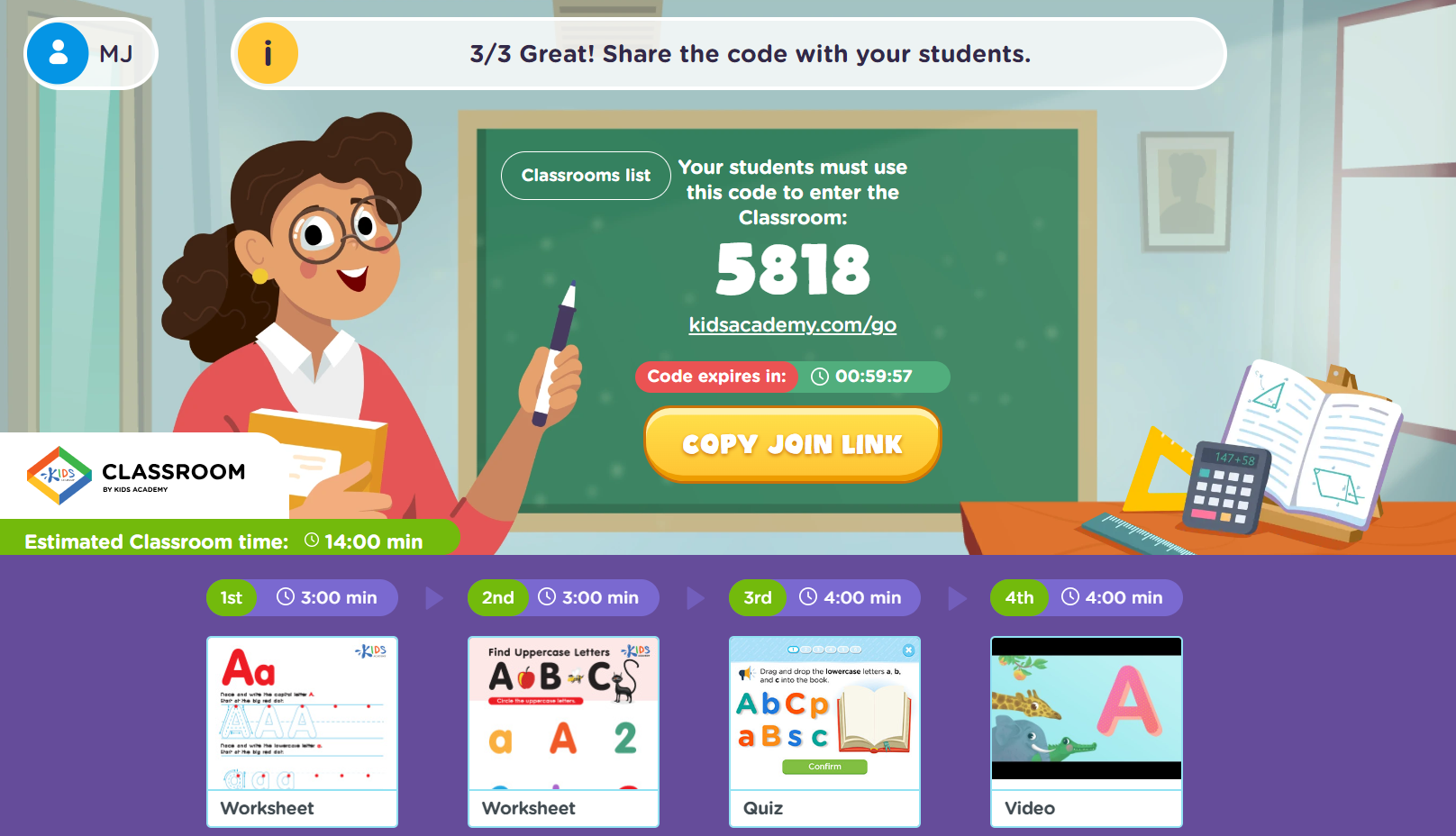 screenshot of Kids Academy Online Classroom