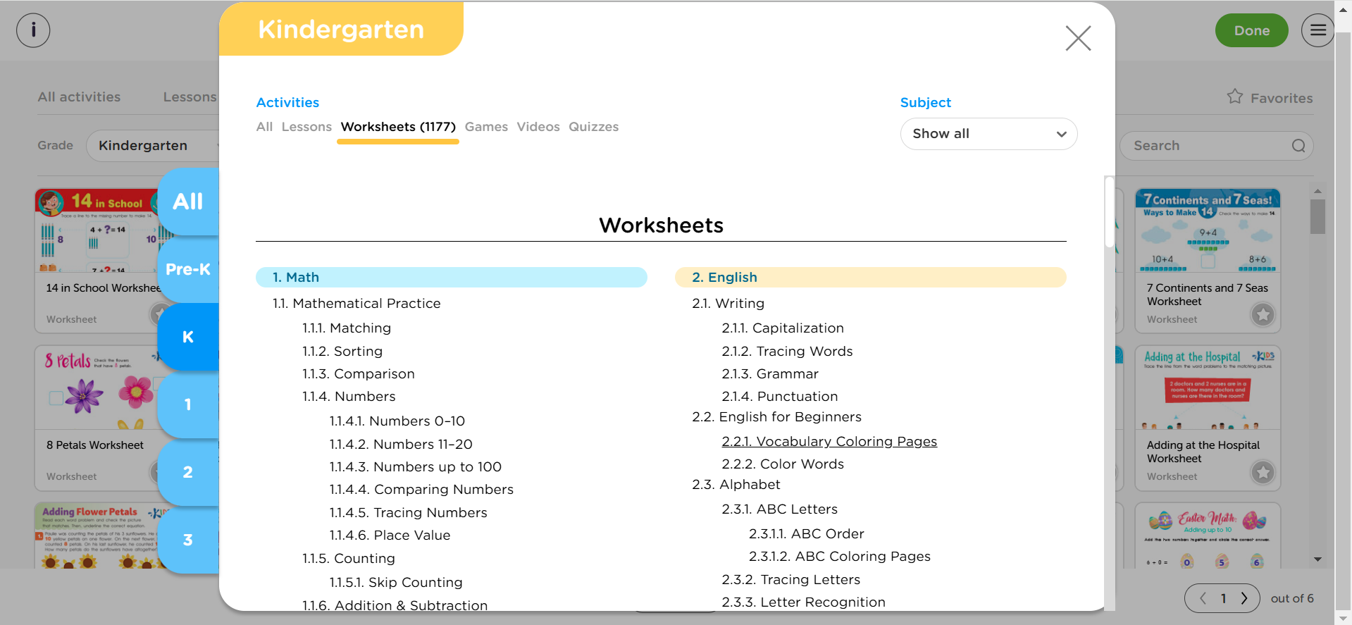 screenshot of Classroom Library with Unit Navigator