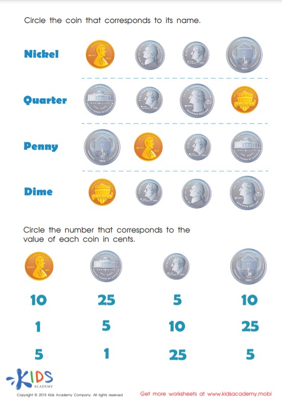 coin names and values money worksheet money games printable pdf for kids