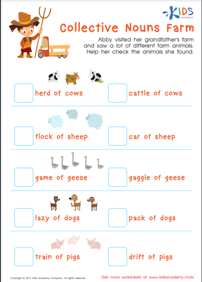 collective nouns farm worksheet