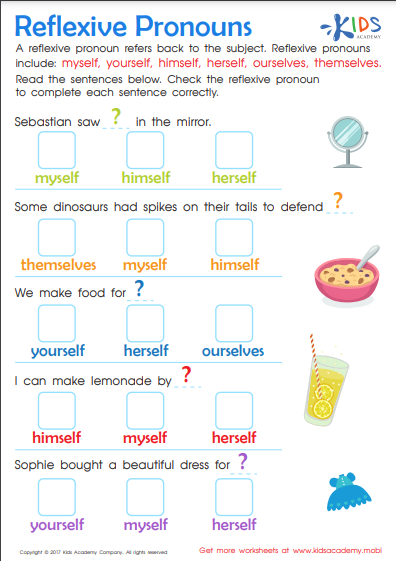 reflexive pronouns worksheet