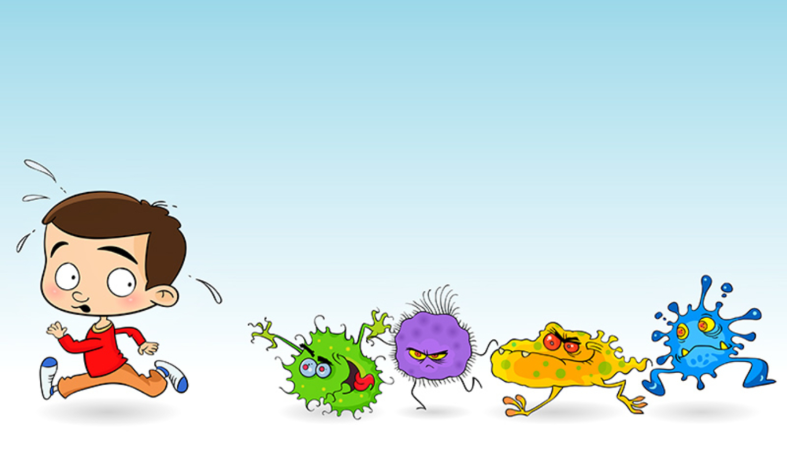 a kid is running from germs