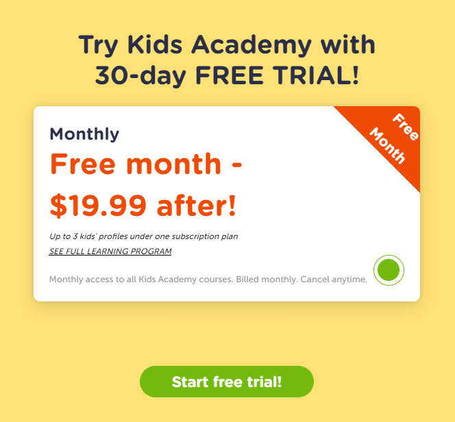 kidsacademy 1 month free