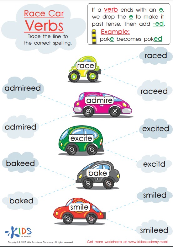 race car verbs worksheet