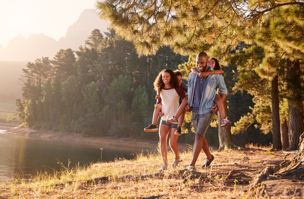 family outdoor walking