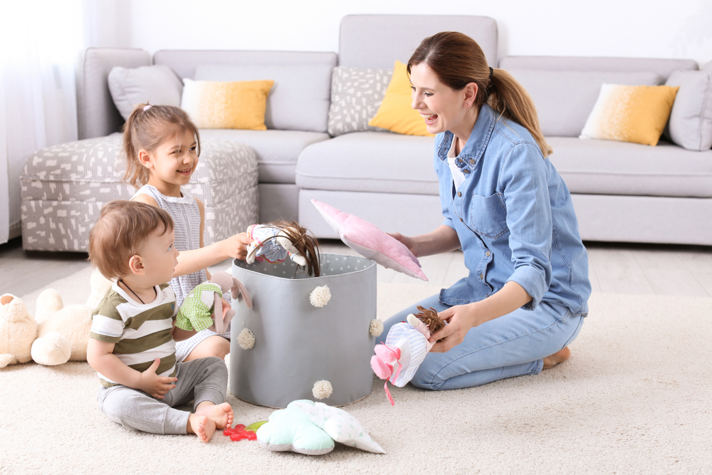 mom playing with children