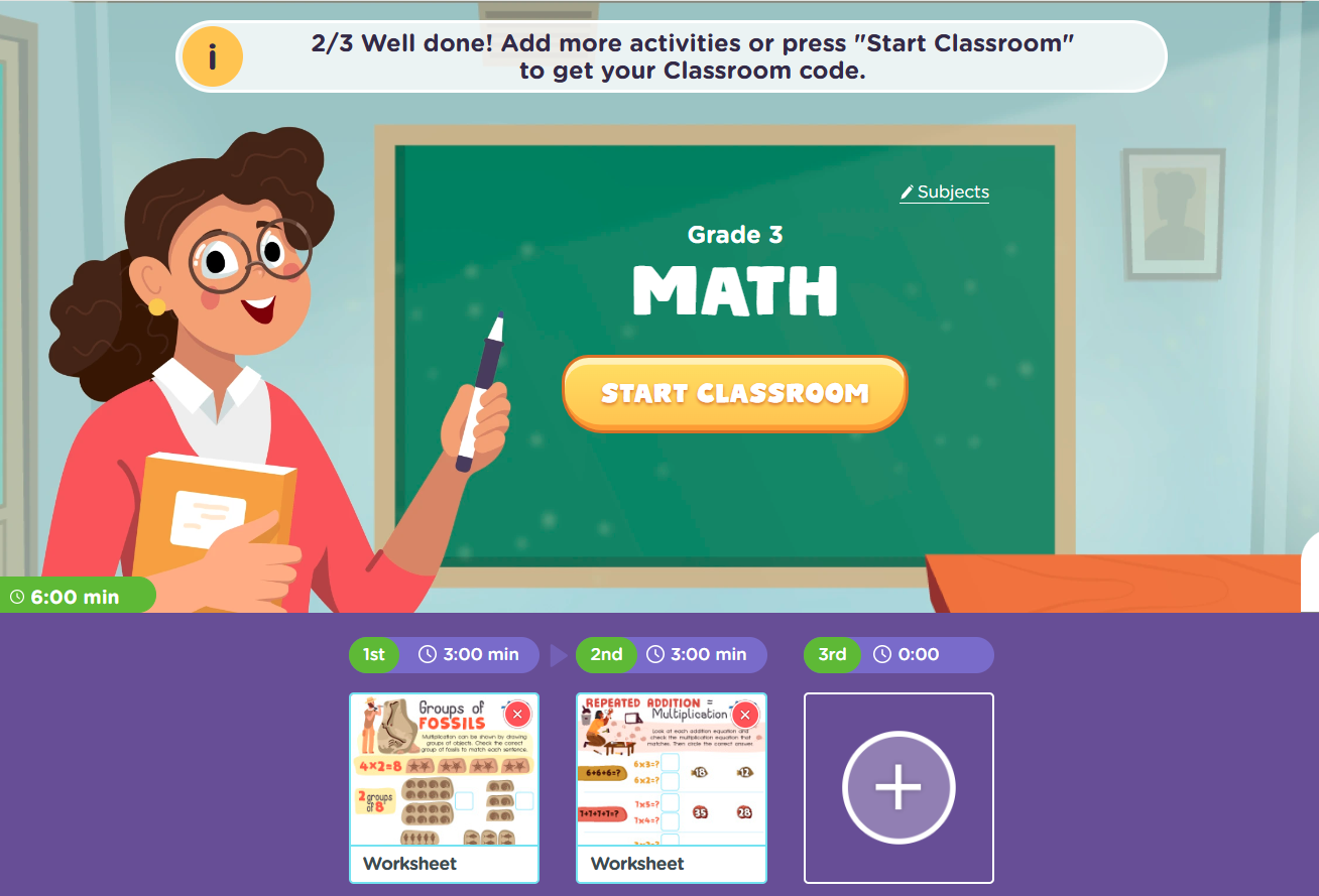 screenshot of math multiplication classroom