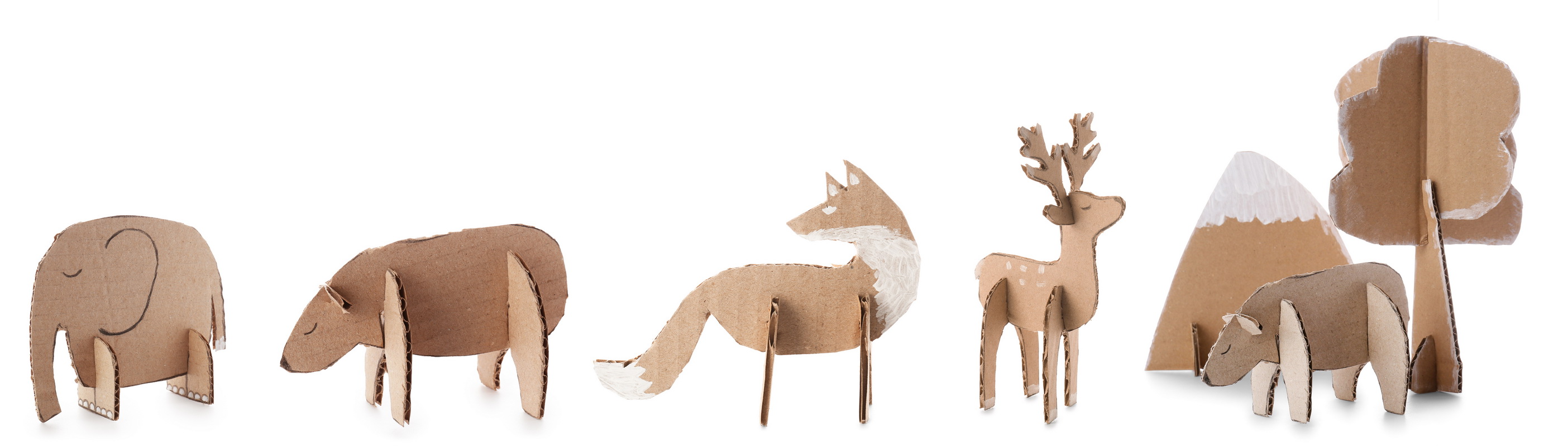 different animals made from cardboard