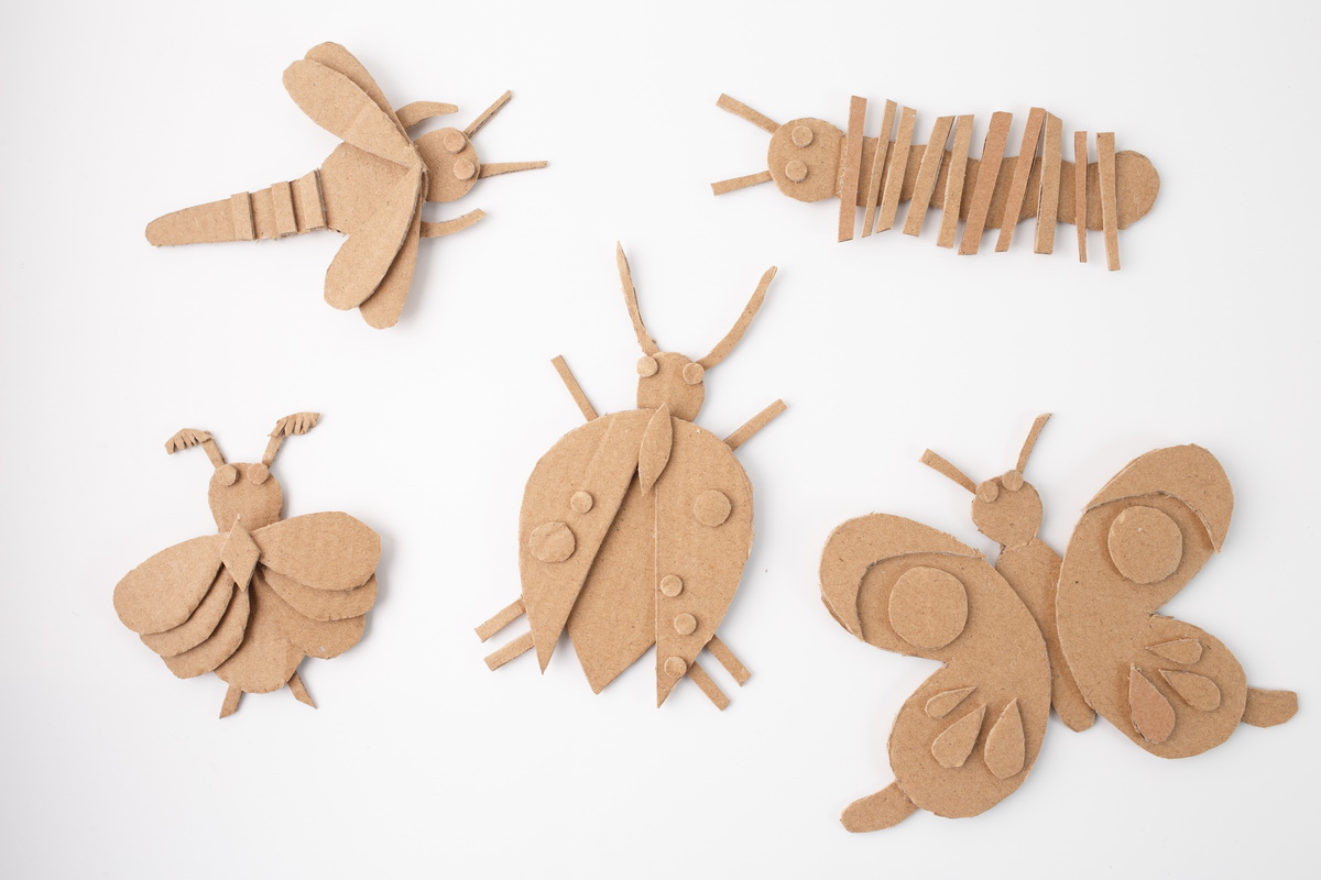 different bugs made from cardboard