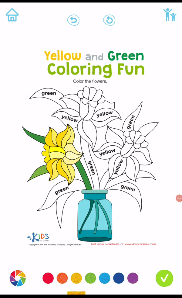 yellow and green worksheet by Kids Academy