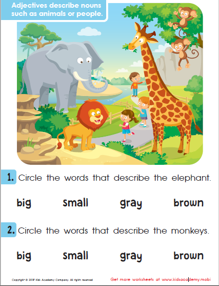 Adjective - Grammar: Parts of speech for 2nd grade