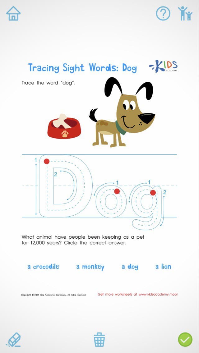 tracing sights word dog worksheet