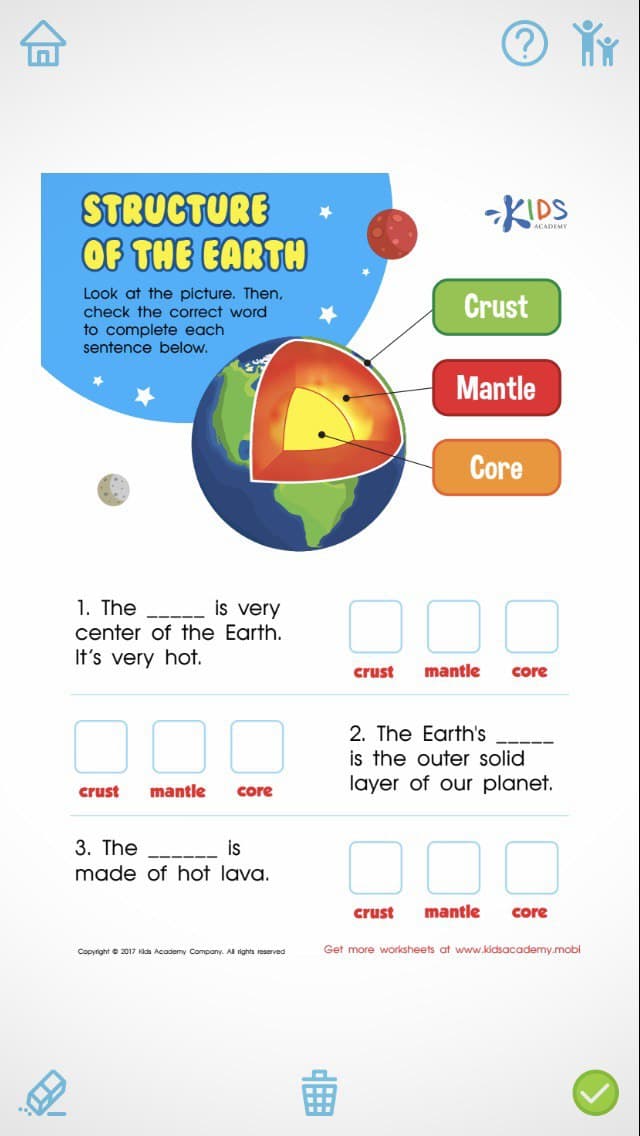 structure of the earth worksheet