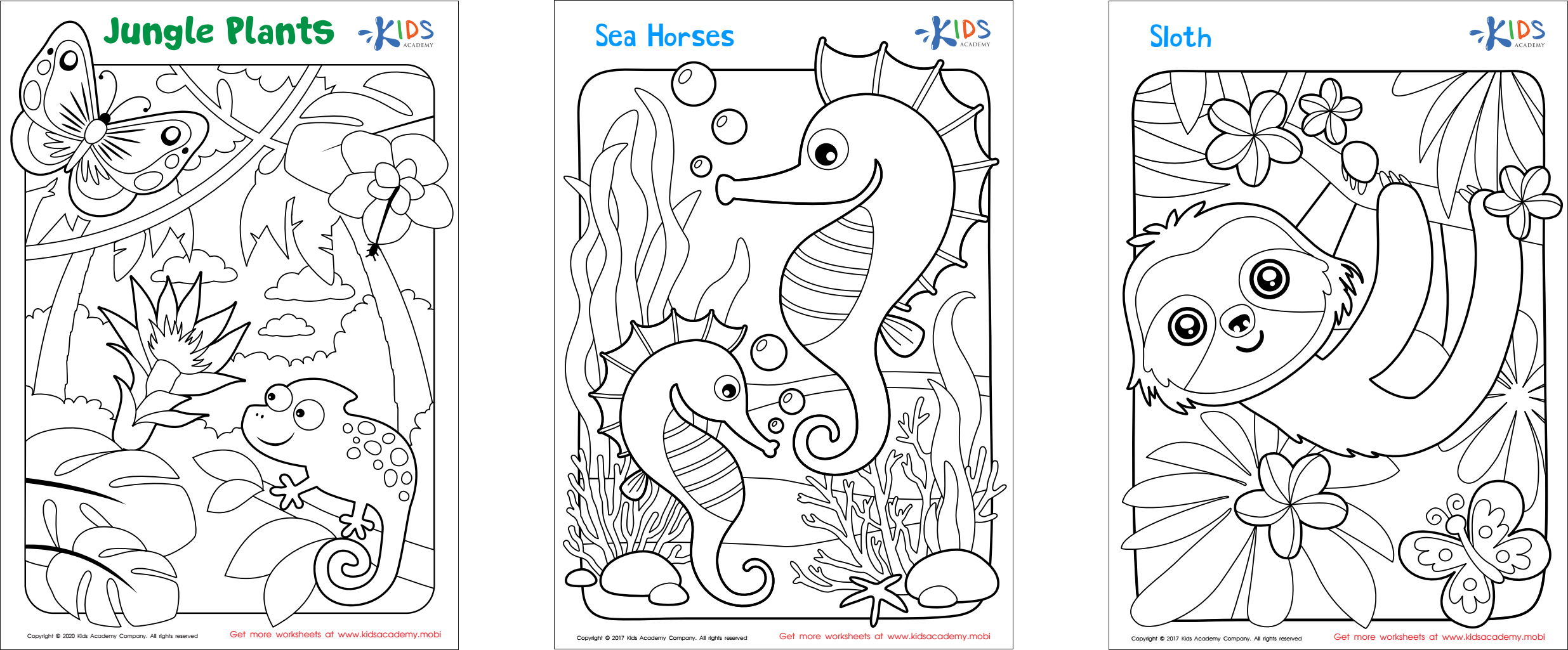 three coloring pages