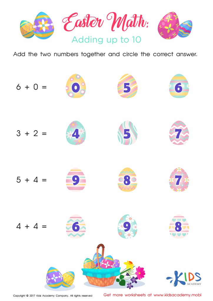 addition up to 10 worksheet