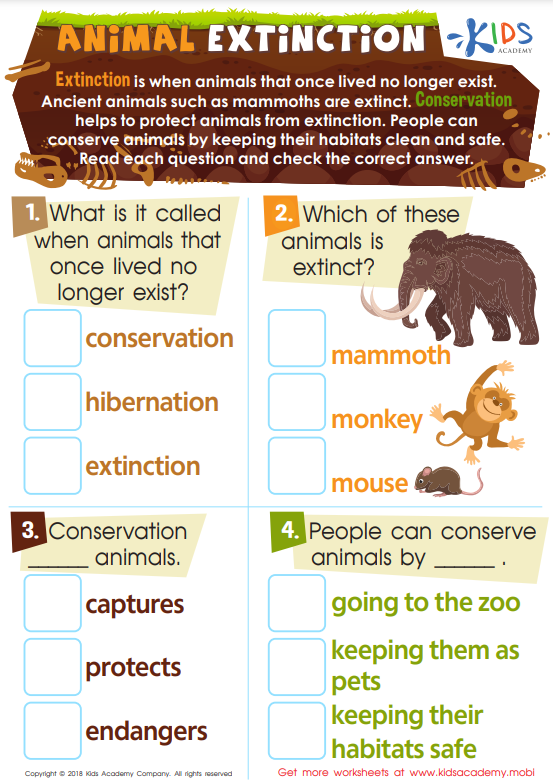 animal extinction worksheet
