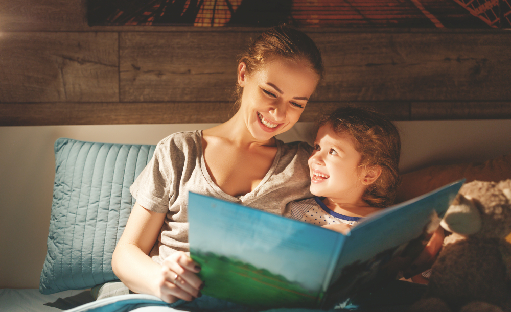 mom and son reading a book