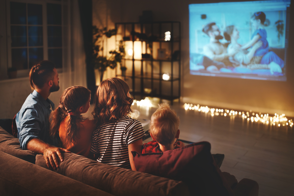 the whole family watching a movie