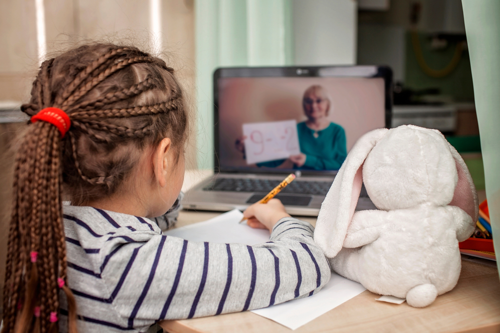 a girl studying online