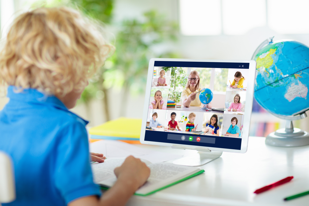 a bot is on video conference with a teacher