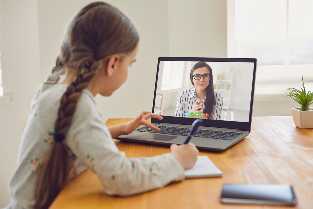 girl is talking on skype