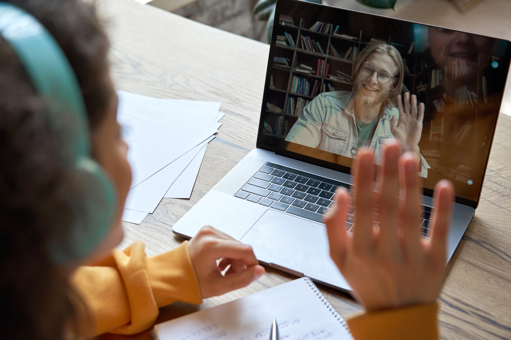 a kid talking on zoom