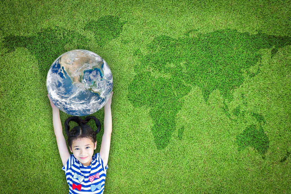 Child, globe, grass