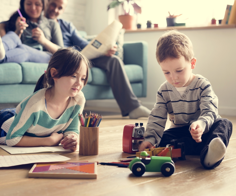 children are playing at home