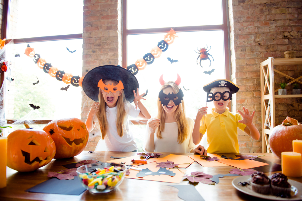 children preparing for halloween