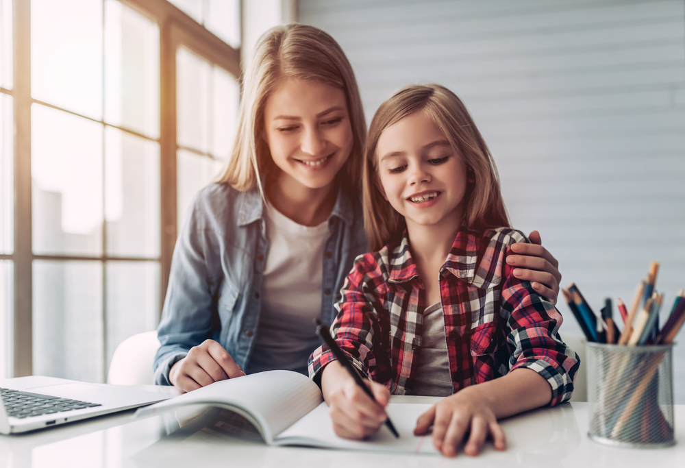 a girl doing homework