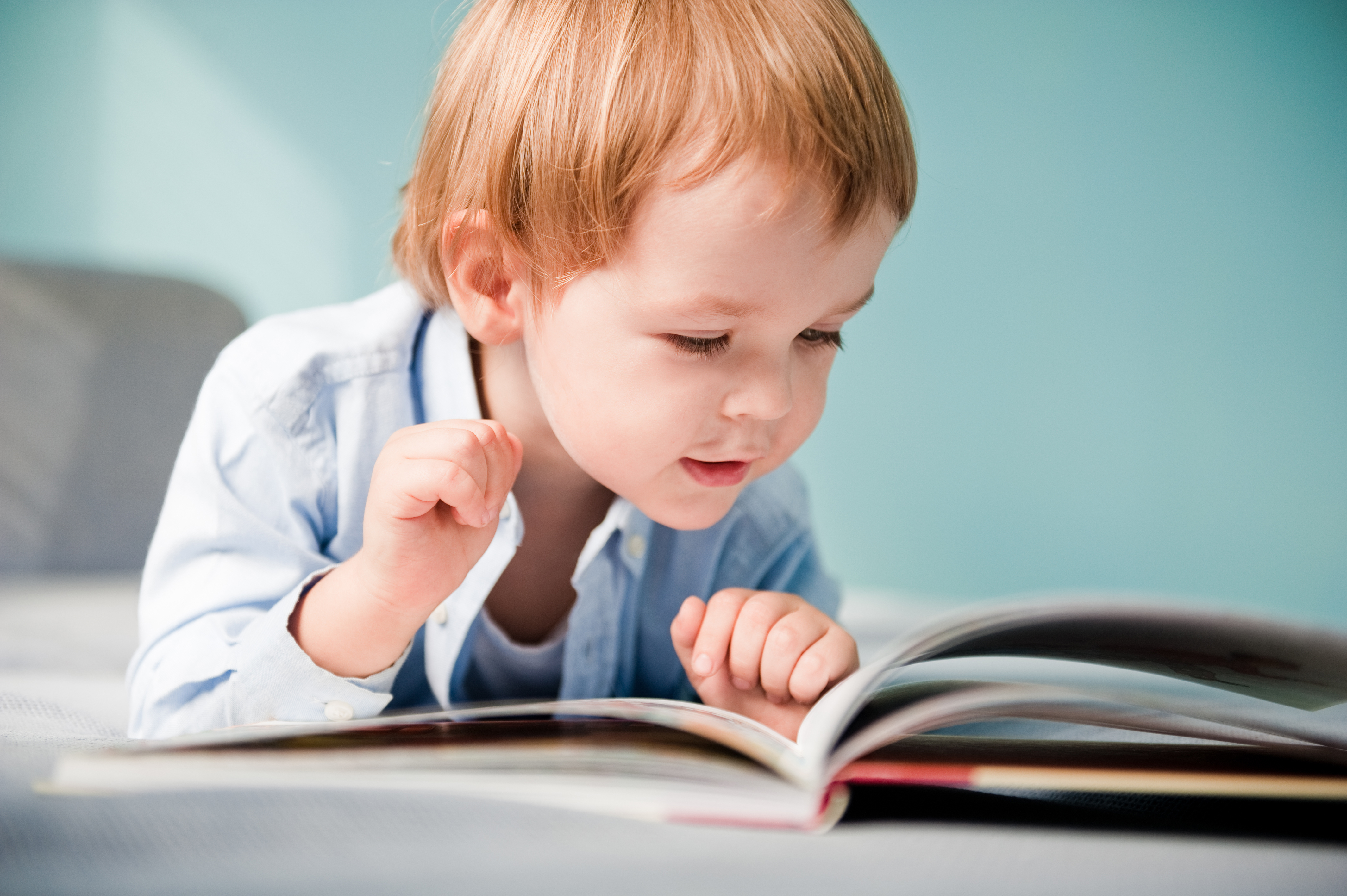 small child reading a book