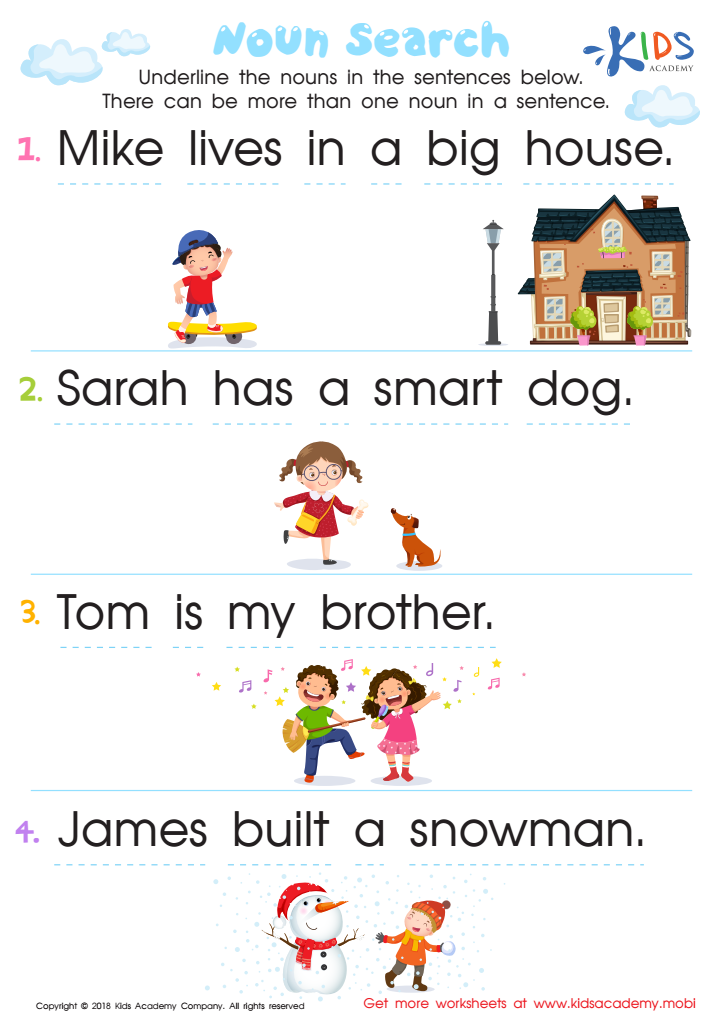 noun search worksheet for grade 1