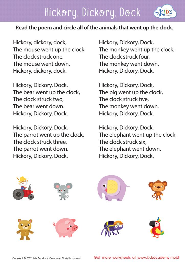 hickory dickory dock characters worksheet