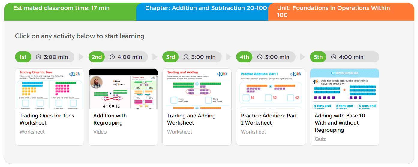 lesson on addition with base ten blocks for grade 1