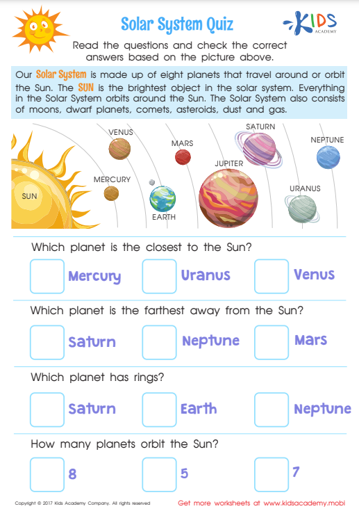 solar system quiz worksheet