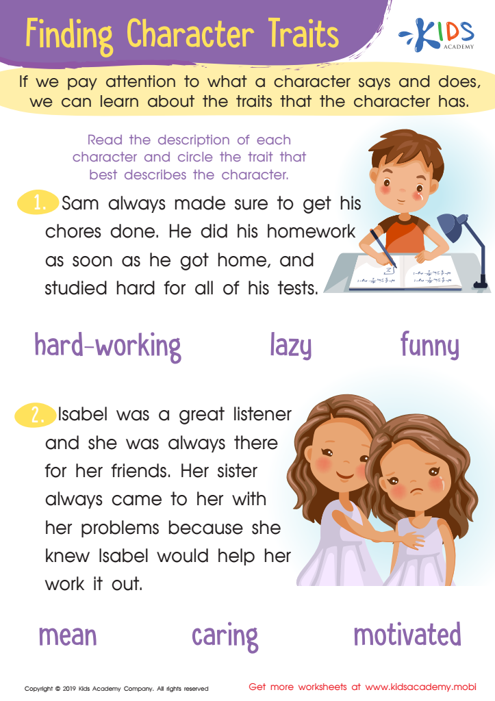 character traits worksheets