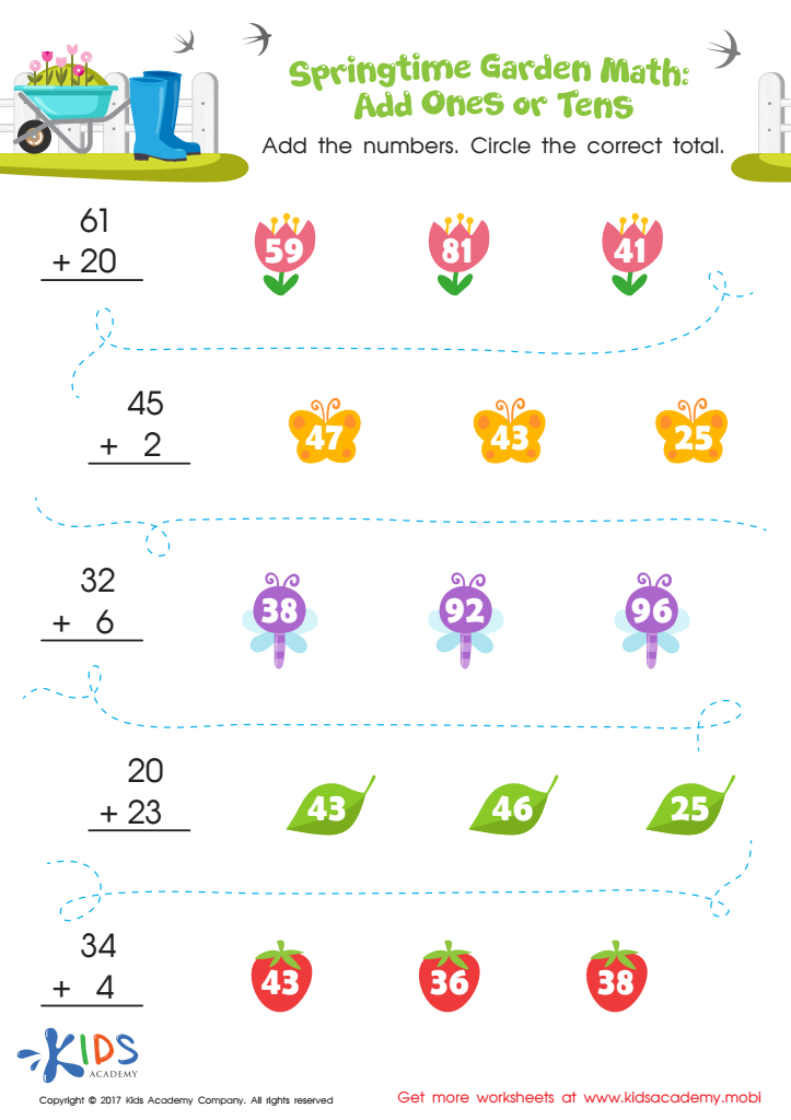addition springtime garden math worksheet