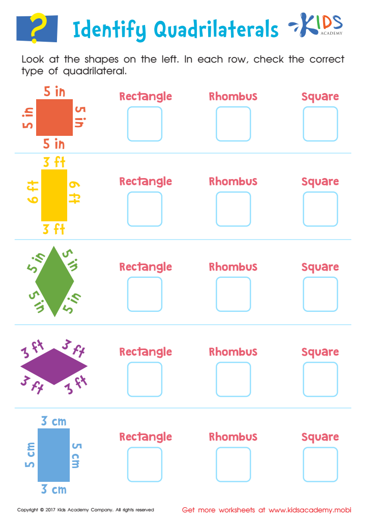 identify quadrilaterals worksheet