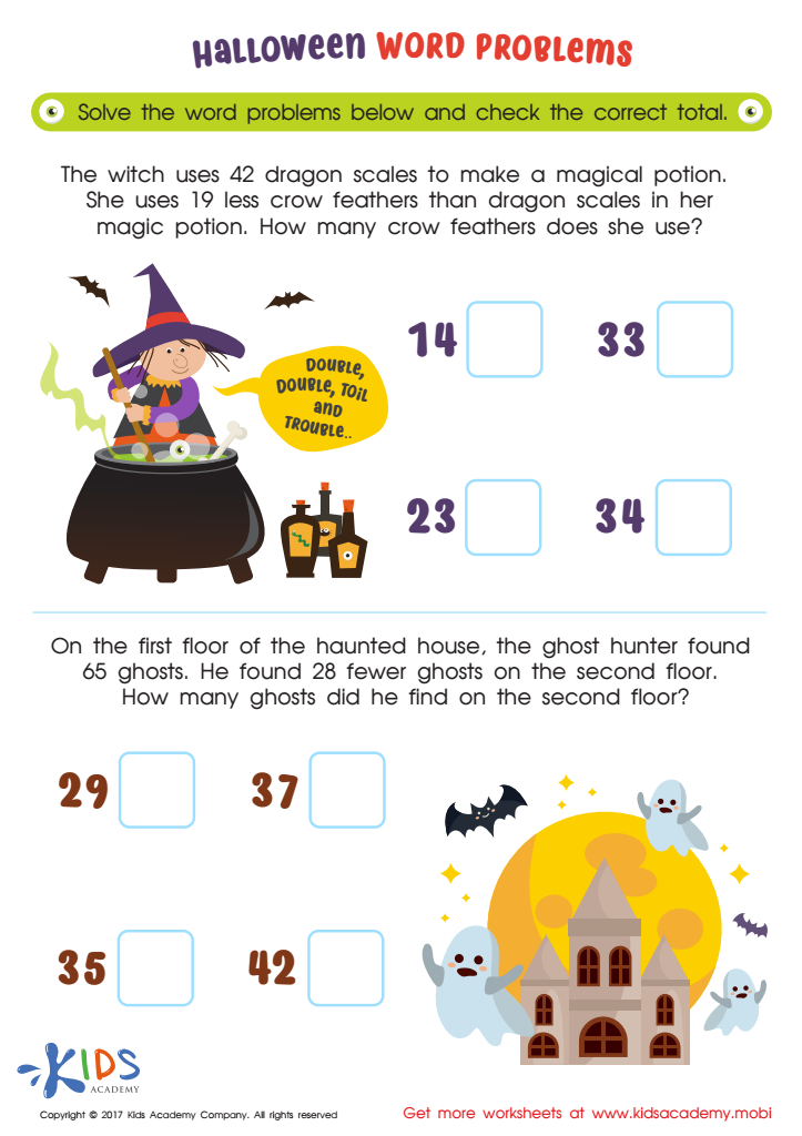 Image of Halloween Word Problems Worksheet