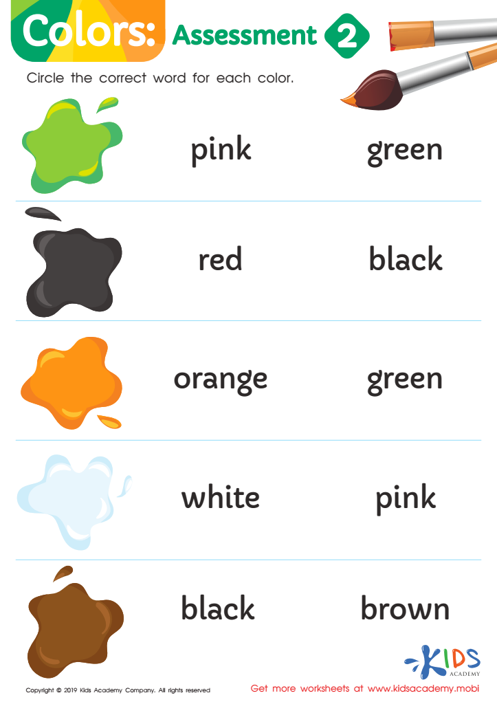 colors assessment worksheet 2
