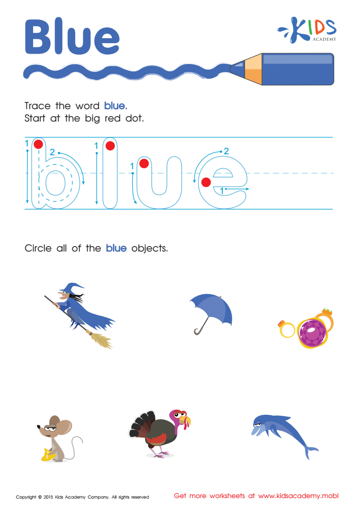 handwriting color words blue worksheet