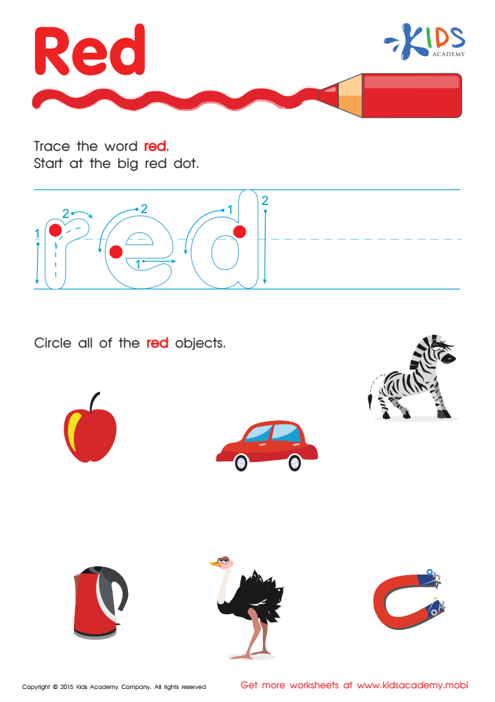 handwriting color words red worksheet