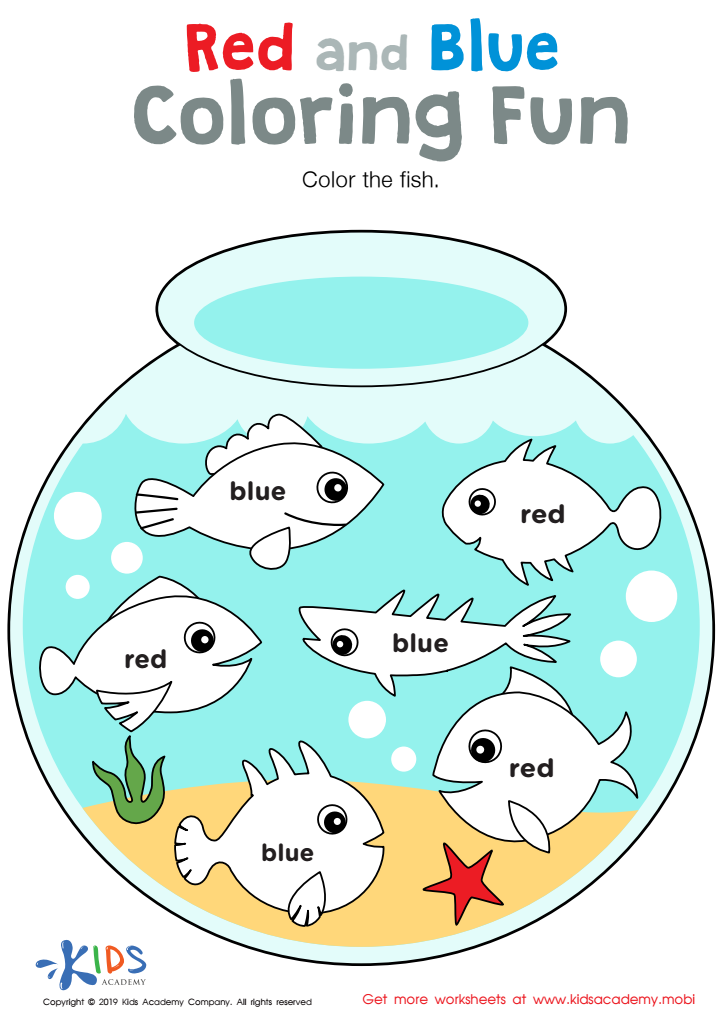 red and blue coloring fun worksheet