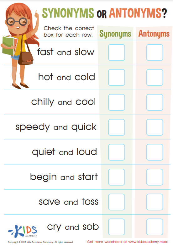 Synonyms List for Kids for Grade 1 and Grade 2 with PDF