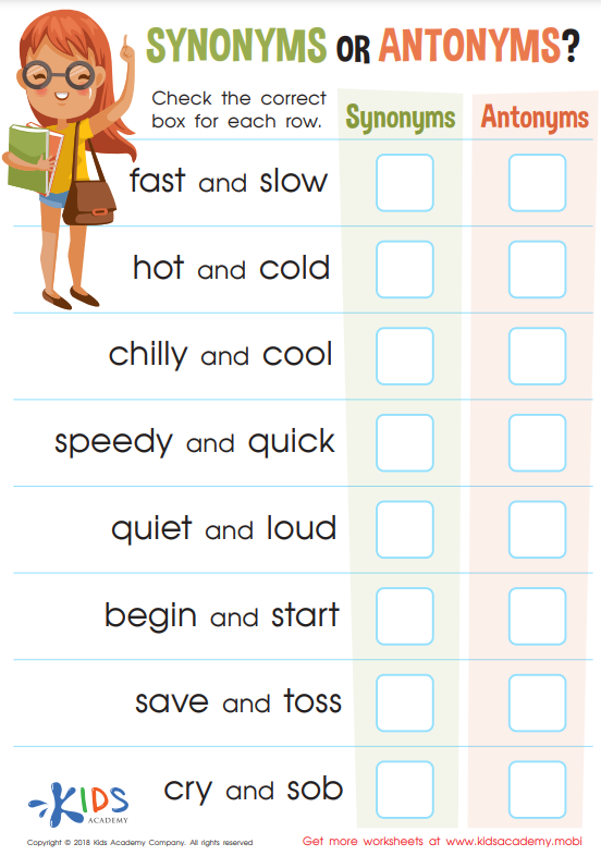 Synonym Check Worksheet for kids