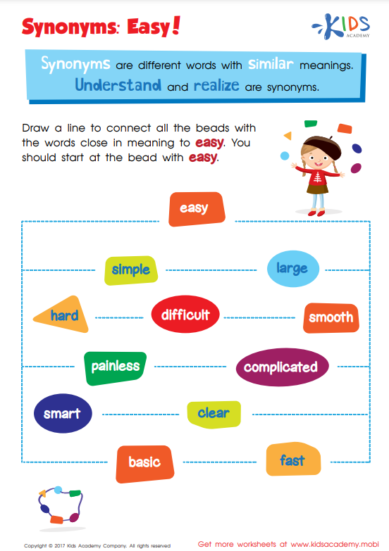 Easy synonyms worksheet